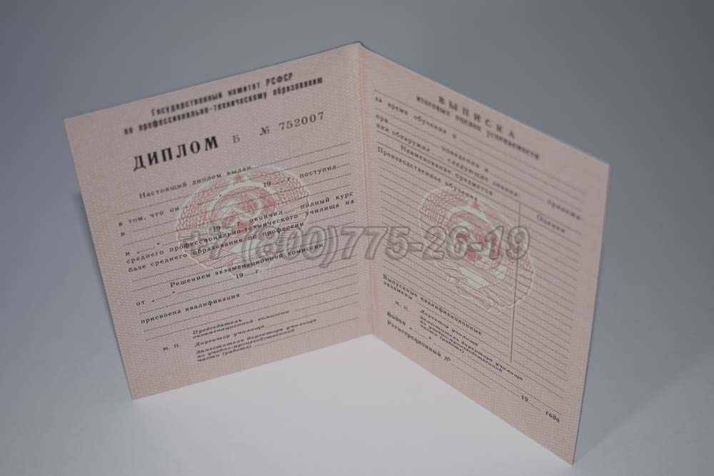 Диплом ПТУ РСФСР в Омске