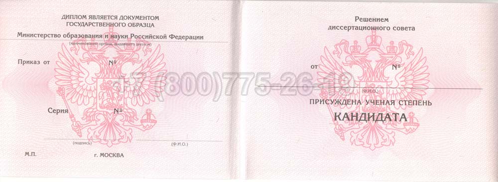 Диплом кандидата наук Гознак 2013-2016 год выпуска г.Омск